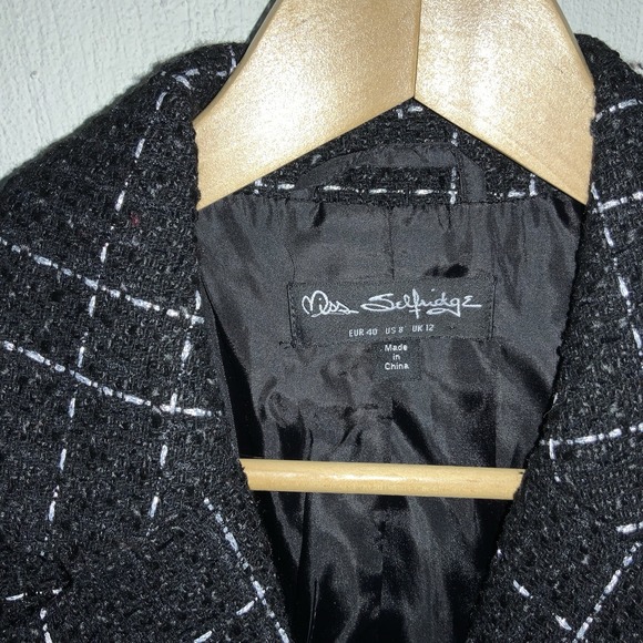 Miss Selfridge Blazer Boucle Black Depop Buttons Dressy Sz 8 - Picture 3 of 6